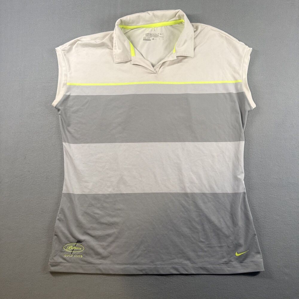 Nike Dri-FIT Polo Shirt Womens XL Gray Sleeveless Golf Striped